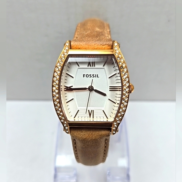 Fossil Wallace ES3108 Womens Rose Gold Tonneau Crystal Quartz Watch New Battery - Picture 1 of 11